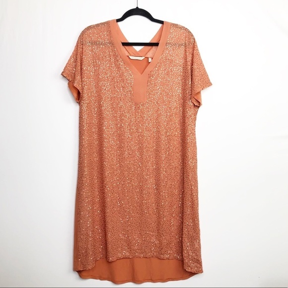 SOFT surroundings peach sequin high low hem The neck dress - Picture 13 of 13